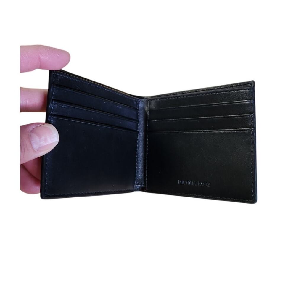 Michael Kors Jet Set Black Textured Dipped Canvas Slim Billfold Bifold Wallet - Picture 4 of 6